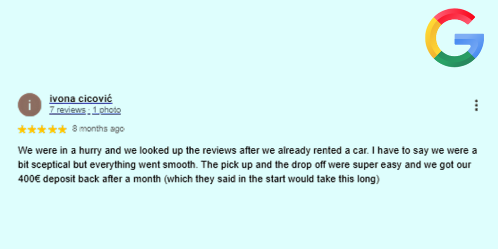 Customer review on first car rental Malta