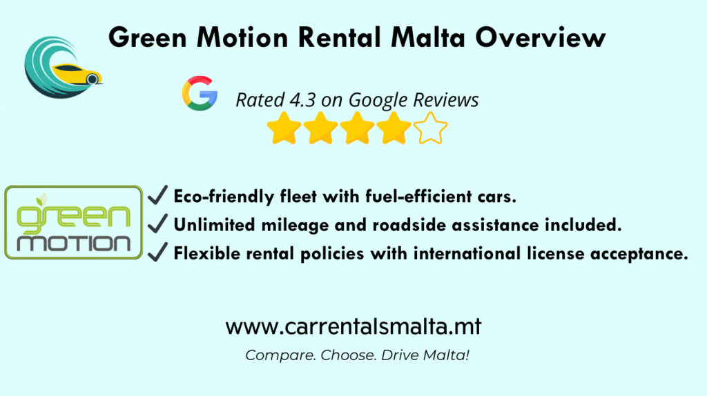 Green Motion Car Rental Malta Overview graphic